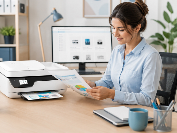 Technician working with an HP printer