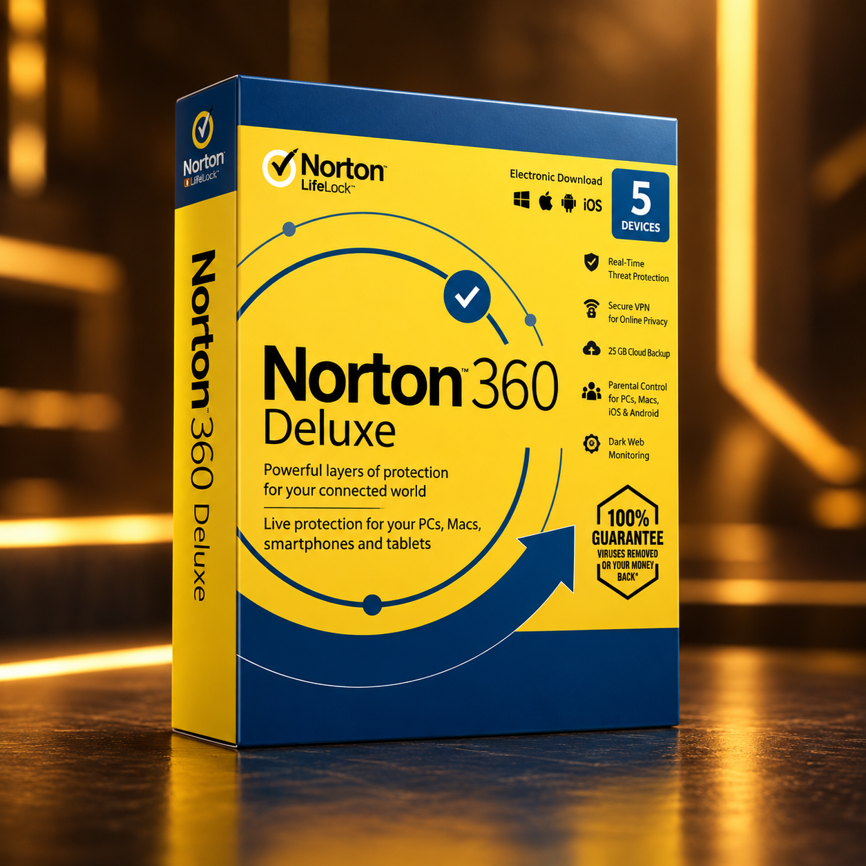 Norton 360 Deluxe antivirus protection box